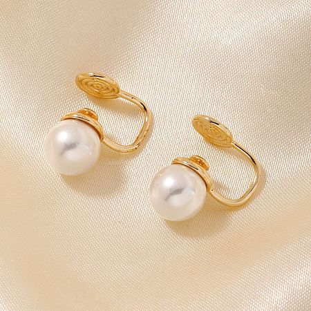 Simple and Elegant Vintage Brass Imitation Pearl Round Clip-on Earrings UF6874-1