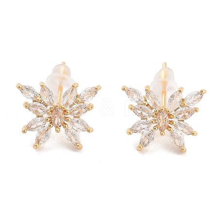 Brass Micro Pave Clear Cubic Zirconia Stud Earrings EJEW-B058-07G-1