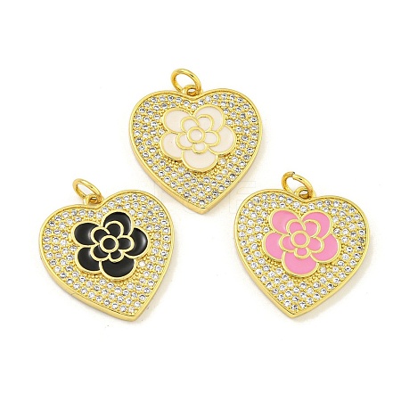 Rack Plating Heart with Flower Brass Micro Pave Clear Cubic Zirconia KK-Z053-23G-1