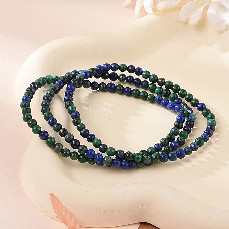 Natural Chrysocolla and Lapis Lazuli(Dyed) Round Bead Stretch Bracelets BJEW-L594-B04-1