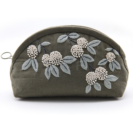 DIY Flower Pattern Moon-shaped Cosmetic Bag Embroidery Kit PW23021089729-1