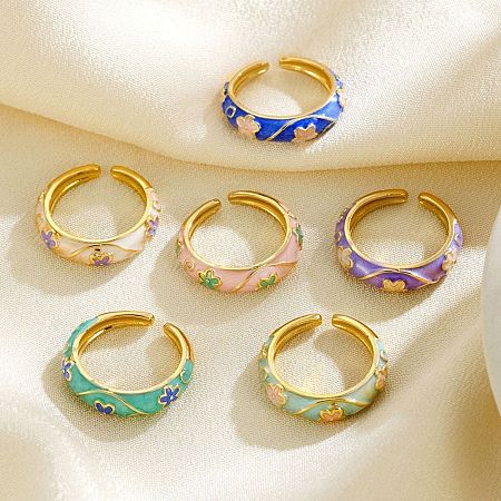 Brass Open Cuff Rings for Women RJEW-K305-03A-G-1