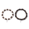 2Pcs Adjustable Natural Coconut & Lava Rock & Synthetic Lava Rock Beads Stretch Bracelets BJEW-JB13285-2