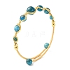 Herringbone Wire-Wrapped Natural Apatite Brass Cuff Bangles BJEW-JB14039-01-3