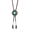 Alloy with Synthetic Turquoise Pendant Waxed Cord Bolo Tie Lariat Necklaces FS-WGCCEF8-02-1