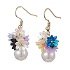Flower ABS Plastic Imitation Pearl Dangle Earrings EJEW-JE06376-2
