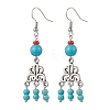 Tibetan Style Alloy Synthetic Turquoise Flower Dangle Earrings EJEW-JE06575-2-2