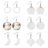 FIBLOOM 6 Pairs 6 Style Natural Shell Geometry Dangle Earrings EJEW-FI0001-79-1