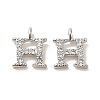 Initial Letter Brass Micro Pave Cubic Zirconia Pendants ZIRC-F008-H-1