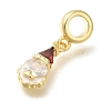 Rack Plating Brass Red & Clear Cubic Zirconia European Dangle Charms with Enamel KK-Z086-27G-2