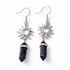 Natural Sodalite Bullet with Sun Dangle Earrings EJEW-I276-01P-04-2