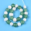 Dyed Natural White Jade Round & Natural Cultured Freshwater Pearl Grooved Potato Beads Strands PEAR-N019-02-3
