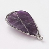 Brass Natural Amethyst Big Pendants G-E031-B-02P-2