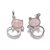 Natural Rose Quartz Kitten Pendants G-L512-R19-2