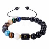 10MM Natural Black Obsidian Alphabet Beaded Braided Bracelets TO2319-4-1