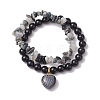 2pcs 2 Styles 6mm Round & Chip Natural Dyed & Heated Black Agate Beaded Stretch Bracelet Sets BJEW-TA00517-04-1