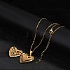 304 Stainless Steel Heart Locket Pendant Cable Chain Necklaces for Women NJEW-M050-04B-G-2