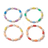 4Pcs 4 Colors Flat Round Polymer Clay Beads Stretch Bracelets for Women BJEW-JB11647-2