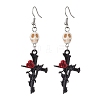 3 Pairs 3 Colors Hallowmas Alloy Dyed Synthetic Turquoise Dangle Earrings EJEW-JE06483-3