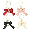 4Pcs 4 Colors Alloy Imitation Pearl Bowknot Keychains for Decorations ST-CJ0028-03-1