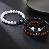 4Pcs Natural Lava Rock & Tiger Eye & Howlite Beaded Stretch Bracelets for Women Men QY3099-2