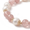 Natural Strawberry Quartz & Pearl Round Beaded Stretch Bracelet for Women BJEW-JB09246-05-2