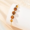 Natural Amber Round Graduated Beaded Brass Cuff Bangles BJEW-JB14463-01-2