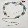 Alloy with Dyed Synthetic Turquoise Rhombus Link Chain Waist Belly Chains for Women FS-WG59013-01-1