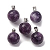 Round Natural Lepidolite Pendants G-Q434-20-1