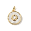 Brass Pave Natural Shell Flat Round with Letter Charms KK-Z115-13G-O-1