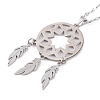 Woven Net/Web with Feather 304 Stainless Steel Pendant Necklaces for Women NJEW-G087-06P-2