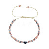 Adjustable Faceted Glass & Heart Brass Bead Braided Bracelets RF4294-2-1