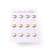 6 Pairs 304 Stainless Steel Heart Stud Earrings for Women EJEW-A067-21-4