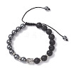 Non-Magnetic Synthetic Hematite & Natural Lava Rock Beads Braided Bead Bracelets BJEW-JB12611-01-1