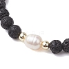 6mm Round Natural Lava Rock & Pearl Beaded Stretch Bracelets for Women BJEW-JB10619-02-3