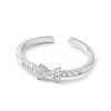 Clear Cubic Zirconia Bowknot Open Cuff Ring RJEW-C056-06P-2