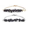 2Pcs 2 Color Natural Obsidian Chip Beaded Link Bracelets Set with 304 Stainless Steel Cable Chains BJEW-JB07914-01-1