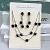 Rectangle Brass Rhinestone Double Layer Chain Necklace & Stud Dangle Earring Sets FS-WG7C731-04-1