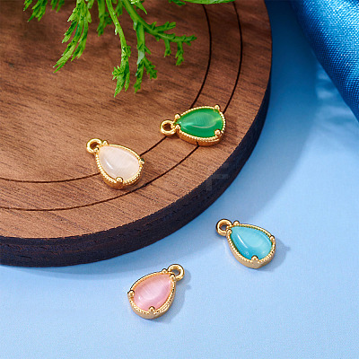 4Pcs 4 Colors Brass Crushed Ice Cut Cubic Zirconia Pendants KK-TADJ0001-11-1