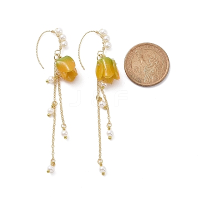 Plastic Flower with Imitation Pearl Beaded Dangle Earrings EJEW-JE05128-1