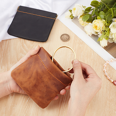 2Pcs 2 Colors Vintage Leather Shrapnel Coin Pouches AJEW-CL0005-02-1