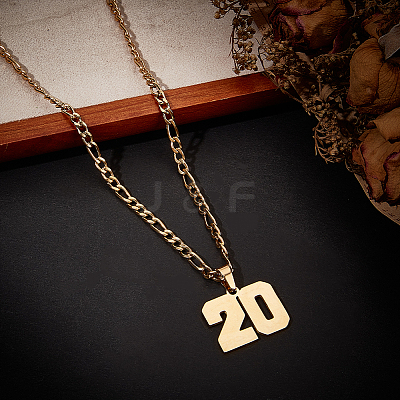 1Pc 304 Stainless Steel Figaro Chain Number Pendant Necklaces NJEW-BBC0001-28A-G-1