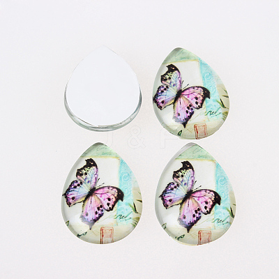 Butterfly Printed Glass Cabochons GGLA-N002-18x25-C-1