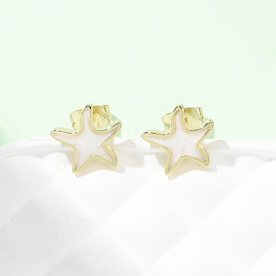 Brass Enamel Stud Earrings EJEW-B152-01G-05-1