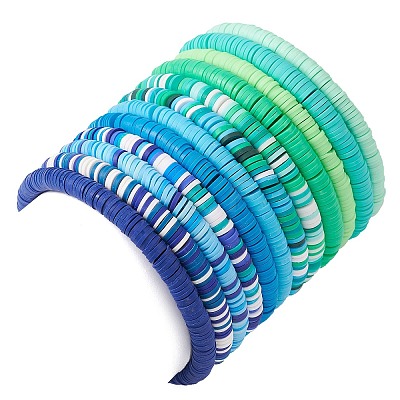 12Pcs 12 Color Polymer Clay Heishi Surfer Stretch Bracelets Set with Plastic Beaded BJEW-JB09547-1