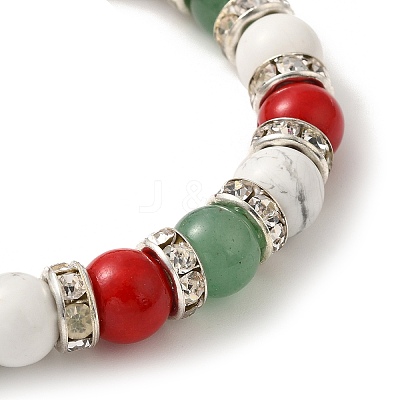Christmas Theme Gemstone Round Beaded Stretch Bracelets for Women BJEW-TA00538-1