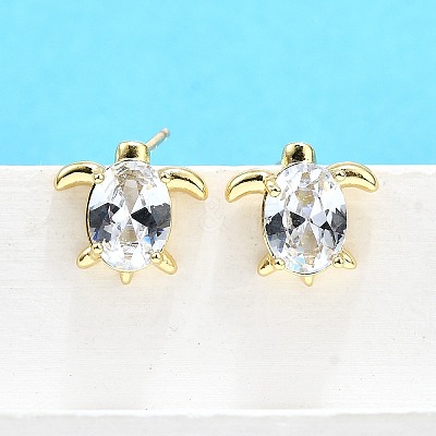 Brass Micro Pave Clear Cubic Zirconia Stud Earrings EJEW-H157-03G-01-1