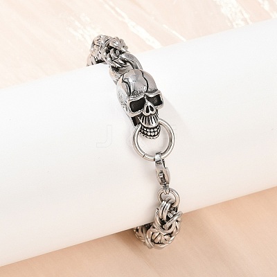 9MM 201 Stainless Steel Skull Byzantine Chain Bracelets for Men Women BJEW-B143-07ASG-1