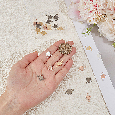 32Pcs 4 Colors Brass Connector Charms KK-BC0014-16-1