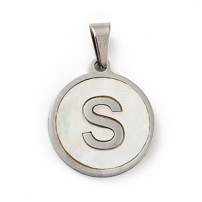 304 Stainless Steel with White Shell Pendants STAS-G268-01S-P-1